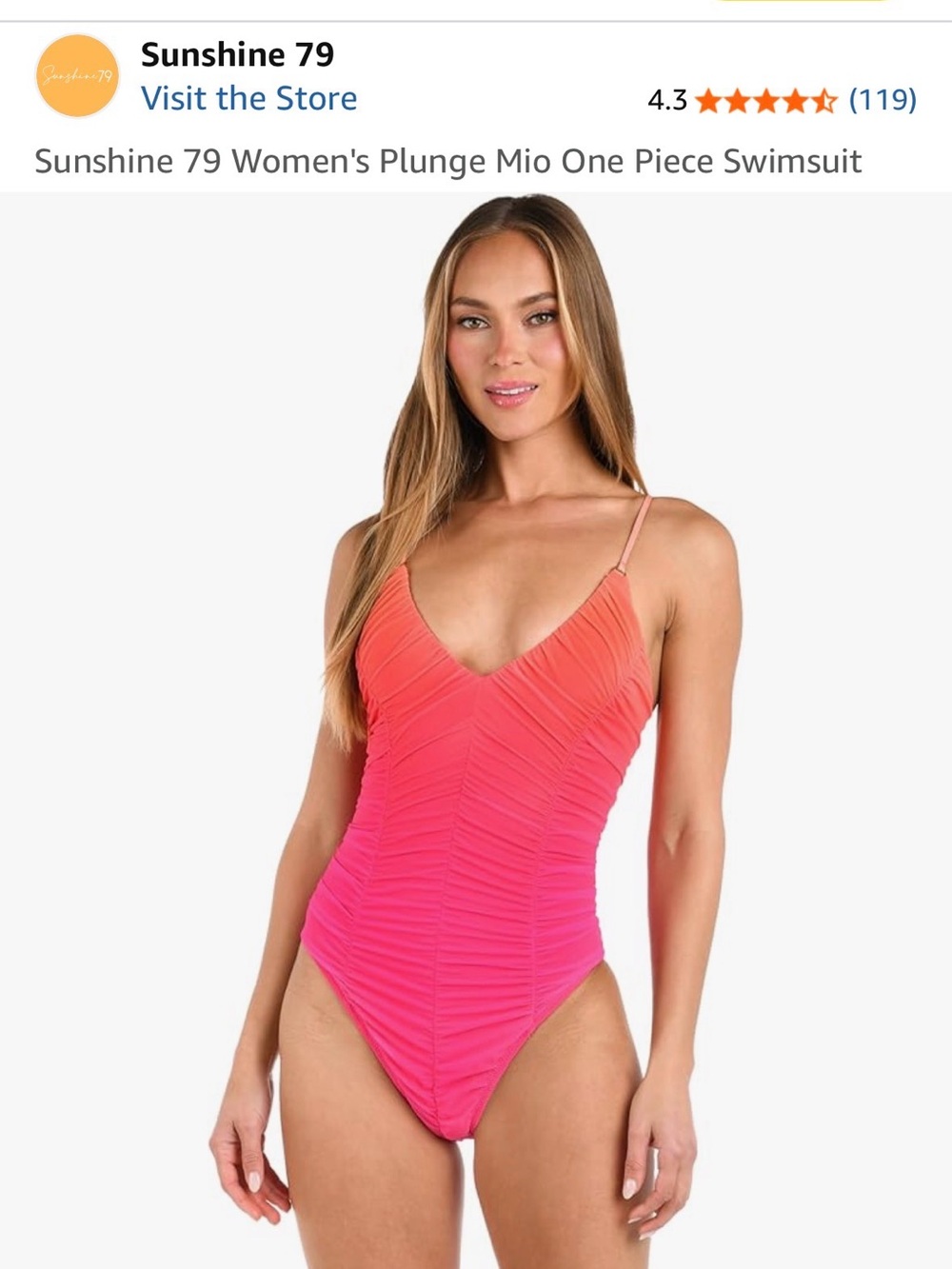 Sunshine 79 Coral-Pink Ombre Plunge One-Piece Swimsuit